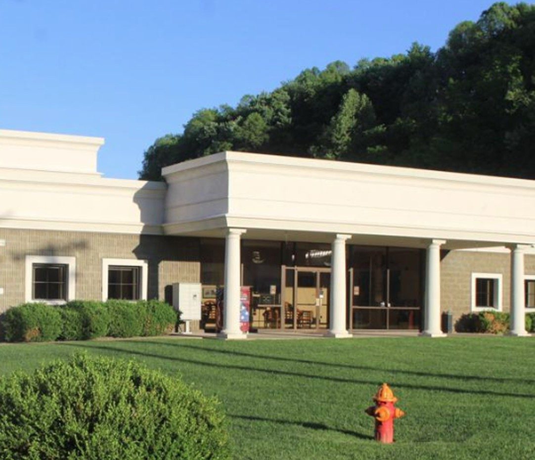 The City of Bridgeport Municipal Building, a single-story building with a white columned entrance, where the Disaster Recovery Center is located